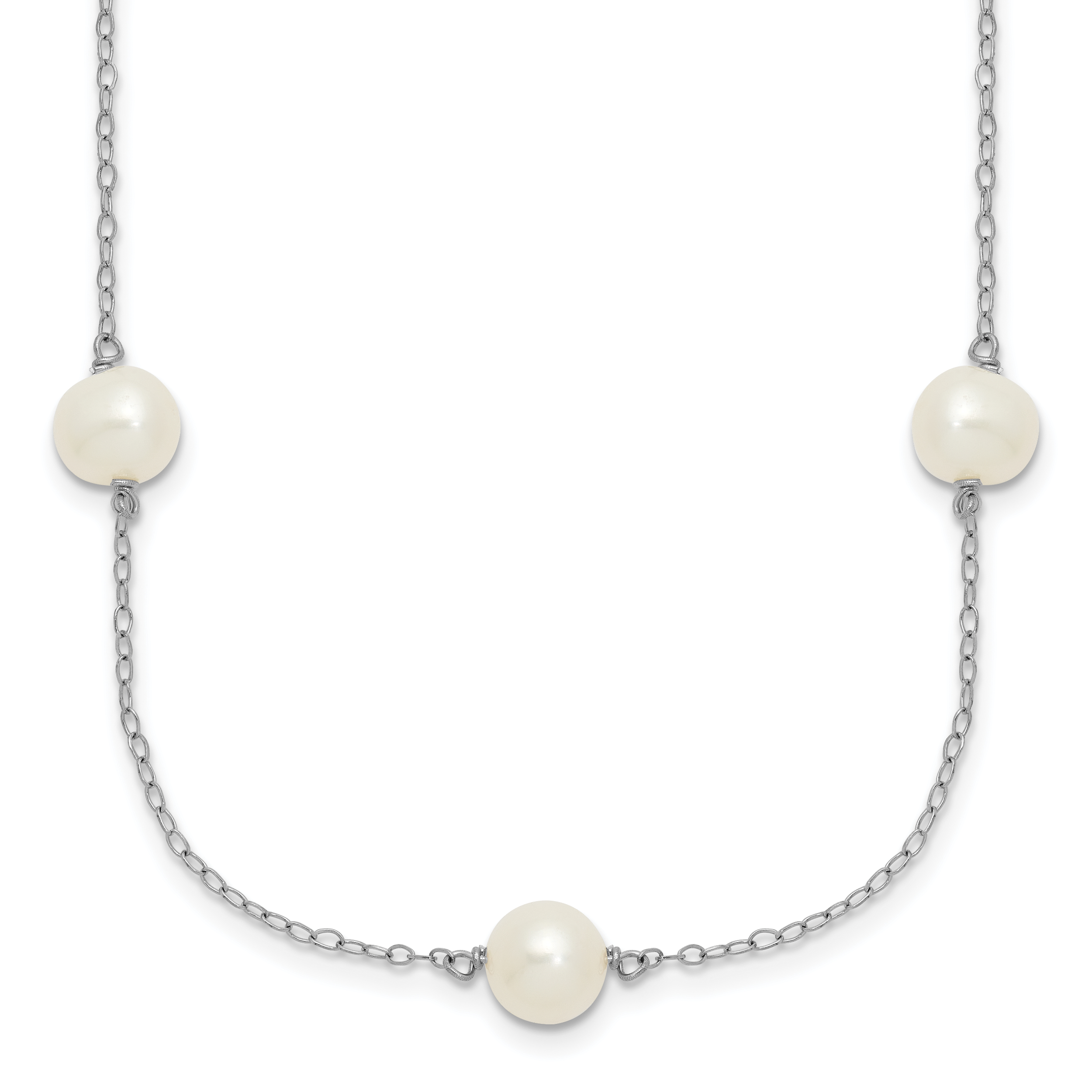 Sterling Silver Rhodium-plated 7-8mm White Near-Round Freshwater Cultured Pearl 7-Station 17 inch with 2 inch Extension Necklace Main image