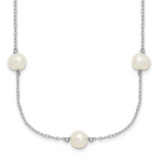 Sterling Silver Rhodium-plated 7-8mm White Near-Round Freshwater Cultured Pearl 7-Station 17 inch with 2 inch Extension Necklace