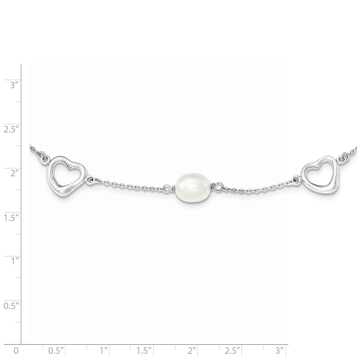 Sterling Silver Rhodium-plated 7-8mm White Teardrop Freshwater Cultured Pearl and Hearts 17 inch with 2 inch Extension Necklace Secondary image