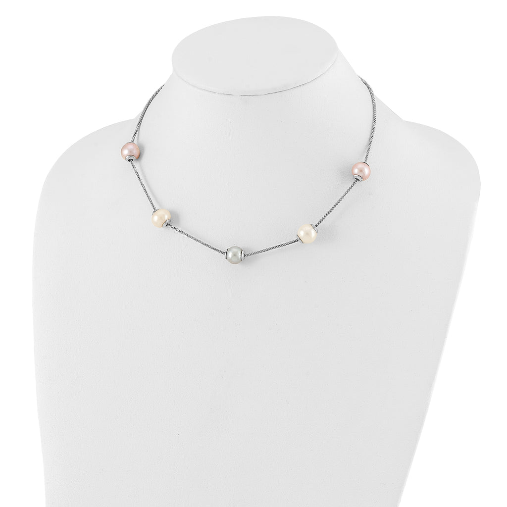 Sterling Silver 9-11mm Multi-color Freshwater Cultured Pearl With  2in ext. Necklace