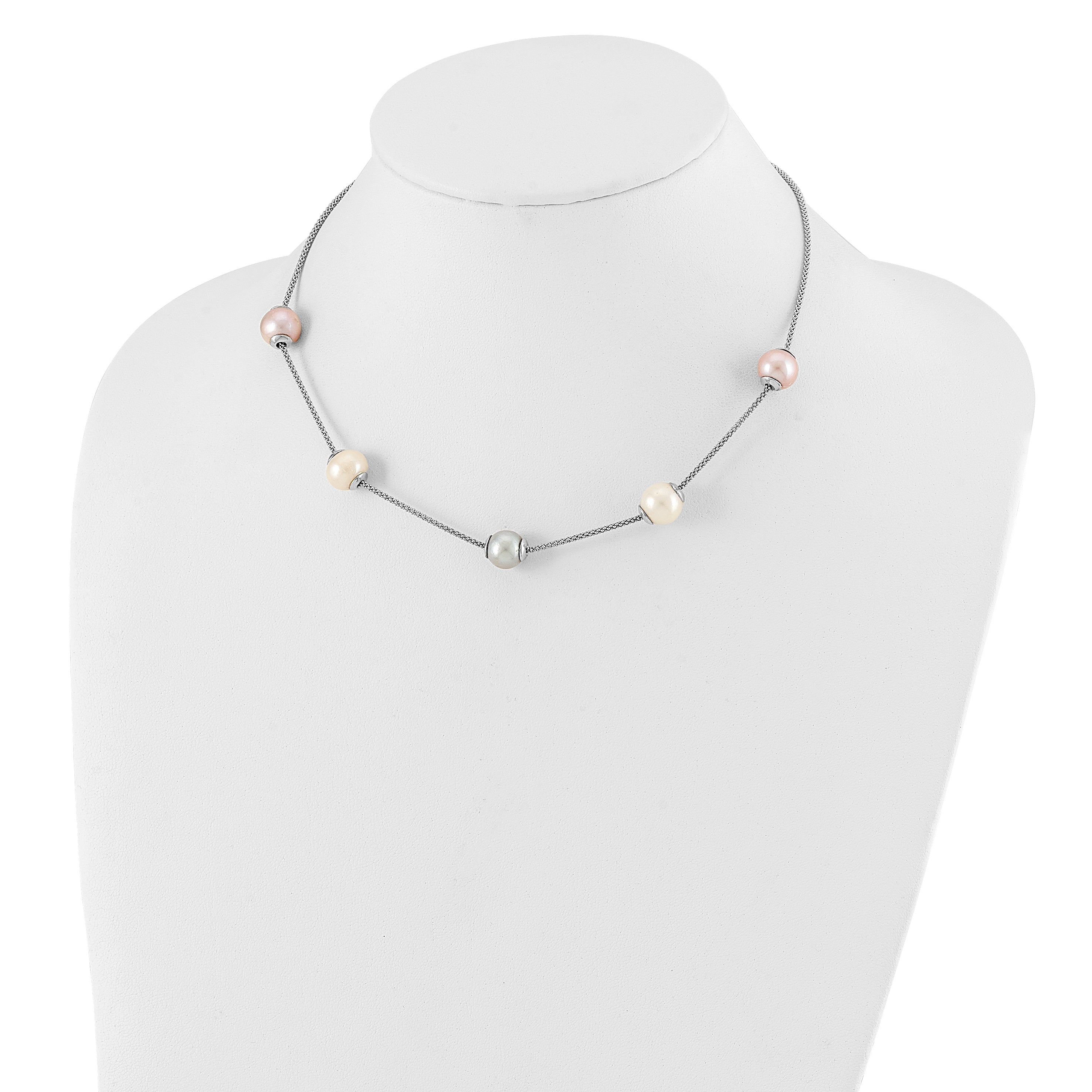 Sterling Silver 9-11mm Multi-color Freshwater Cultured Pearl With  2in ext. Necklace