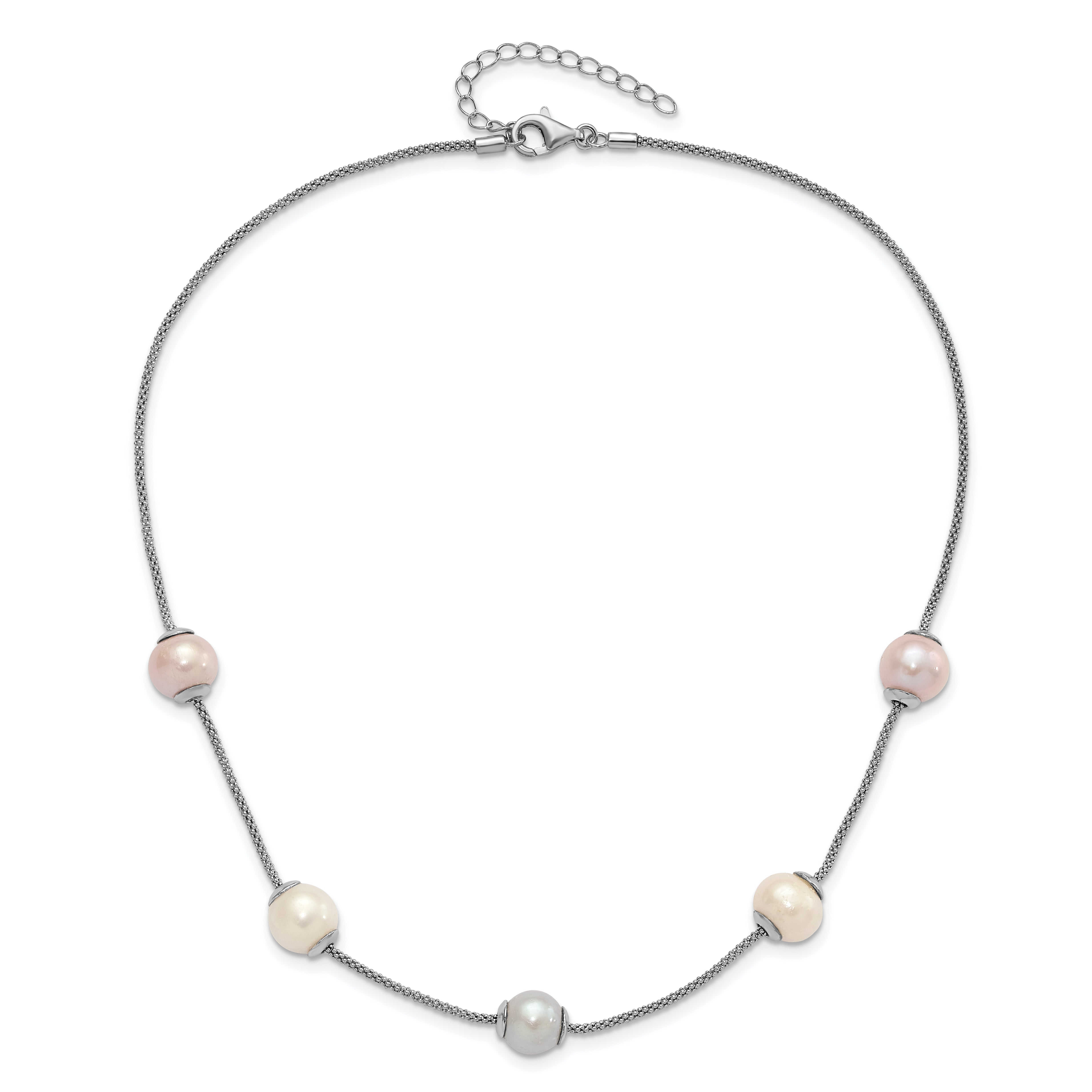 Sterling Silver 9-11mm Multi-color Freshwater Cultured Pearl With  2in ext. Necklace