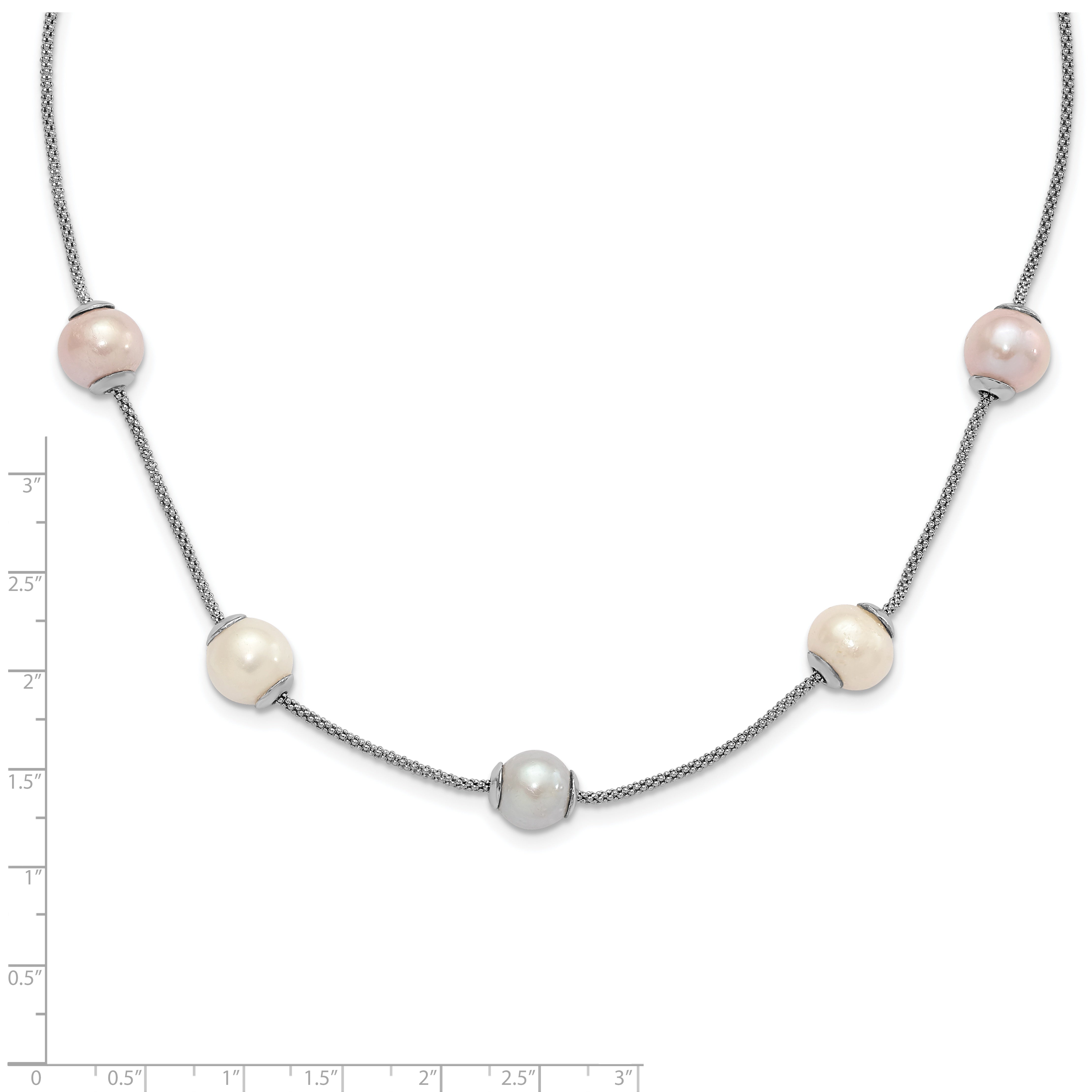 Sterling Silver 9-11mm Multi-color Freshwater Cultured Pearl With  2in ext. Necklace