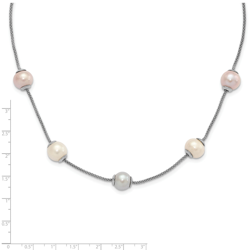 Sterling Silver 9-11mm Multi-color Freshwater Cultured Pearl With  2in ext. Necklace