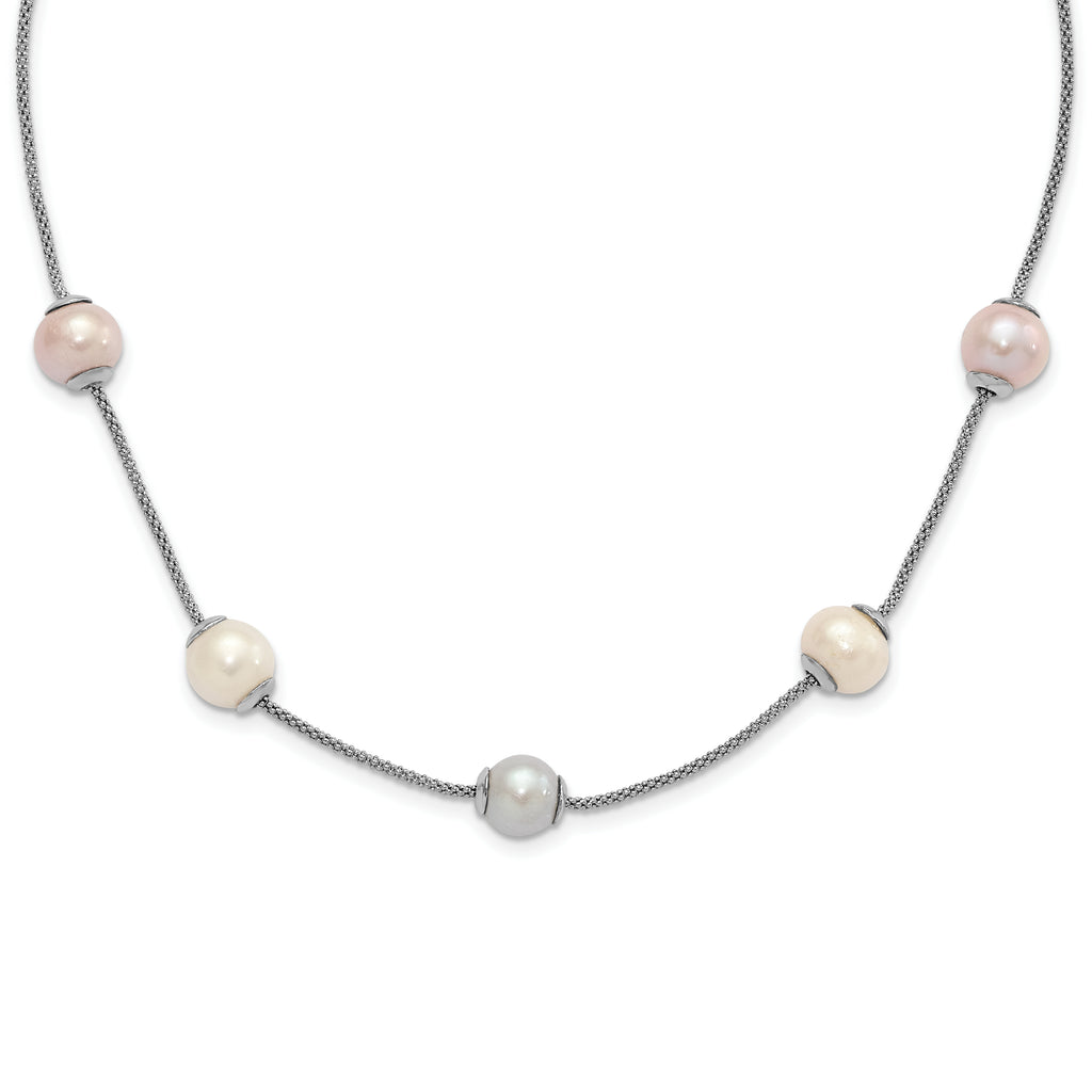 Sterling Silver 9-11mm Multi-color Freshwater Cultured Pearl With  2in ext. Necklace