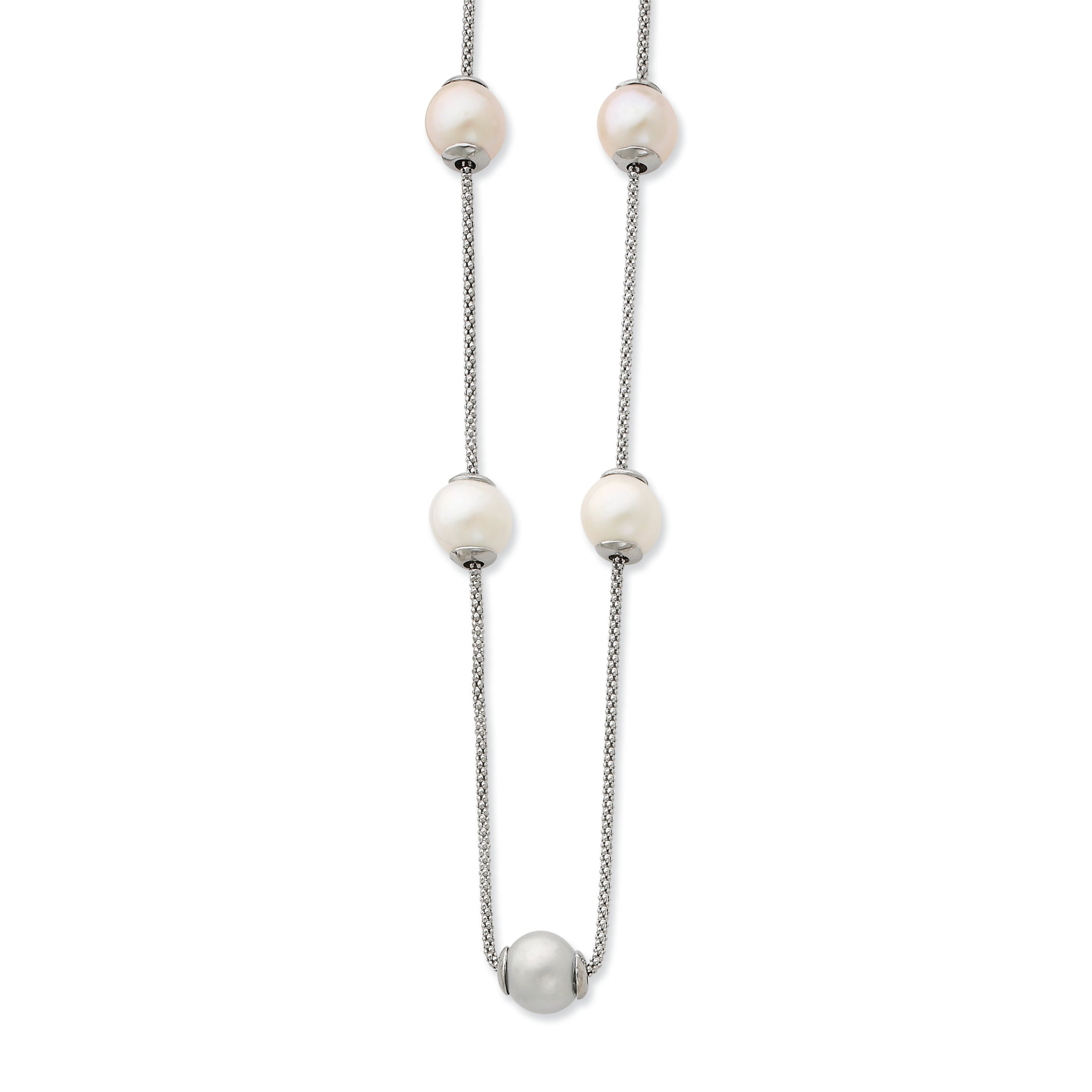 Sterling Silver 9-11mm Multi-color Freshwater Cultured Pearl With  2in ext. Necklace