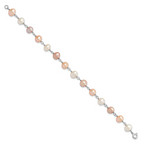 Sterling Silver Rhodium-plated 6-7mm White, Pink and Purple Semi-Round Freshwater Cultured Pearl 18 inch Necklace, 7.25 inch Bracelet and 3-piece Button Post Earrings Set