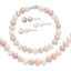 Sterling Silver Rhodium-plated 6-7mm White, Pink and Purple Semi-Round Freshwater Cultured Pearl 18 inch Necklace, 7.25 inch Bracelet and 3-piece Button Post Earrings Set