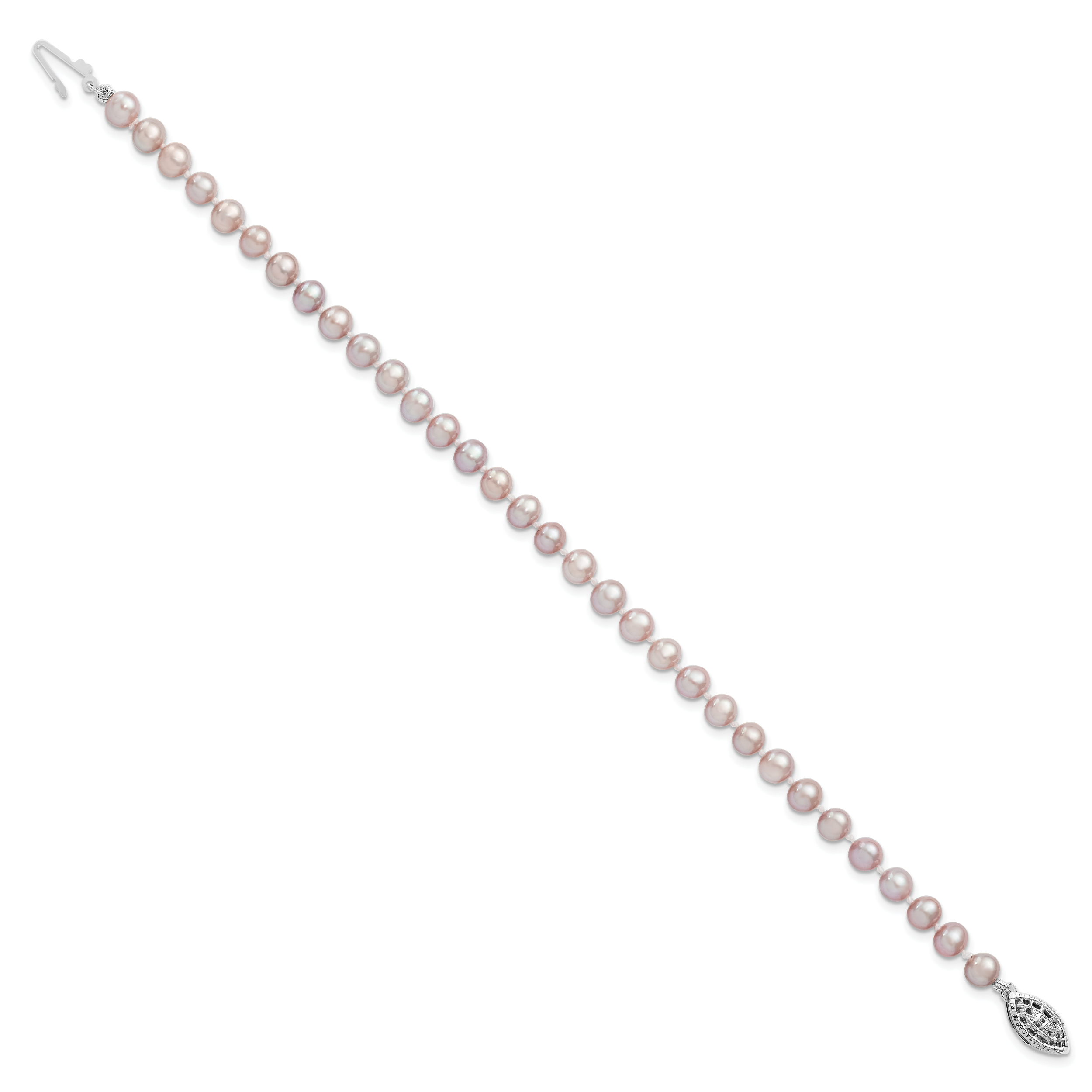 Sterling Silver Rhodium-plated 5-6mm Purple Near-Round Freshwater Cultured Pearl 7.25 inch Bracelet Secondary image