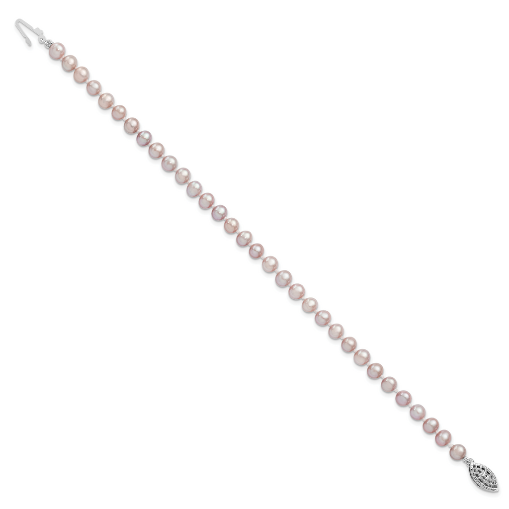 Sterling Silver Rhodium-plated 5-6mm Purple Near-Round Freshwater Cultured Pearl 7.25 inch Bracelet