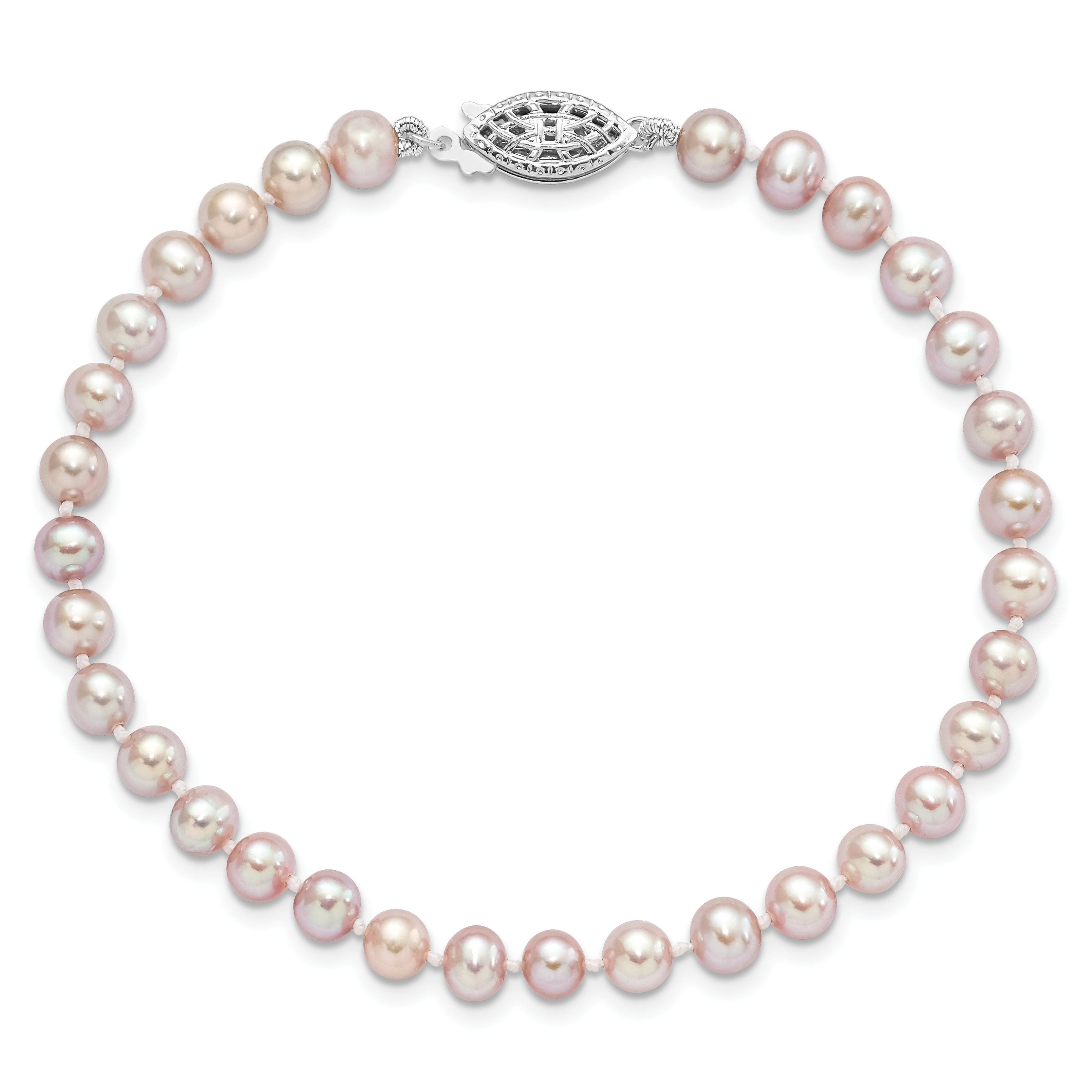 Sterling Silver Rhodium-plated 5-6mm Purple Near-Round Freshwater Cultured Pearl 7.25 inch Bracelet