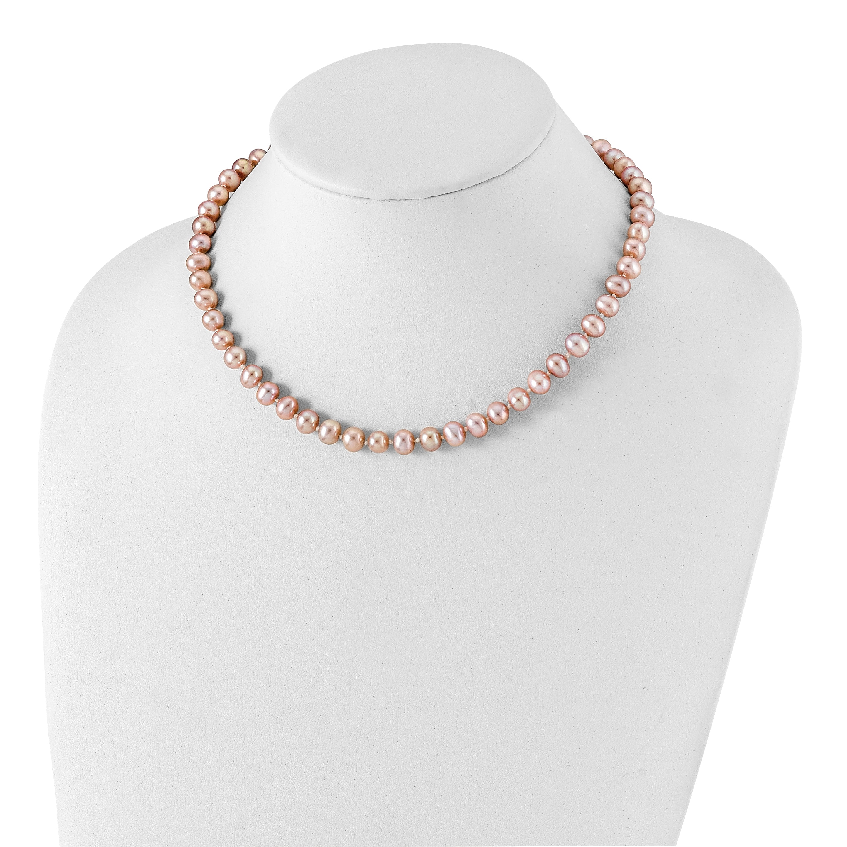 Sterling Silver Rhodium-plated 7-8mm Purple Near-Round Freshwater Cultured Pearl 24 inch Necklace