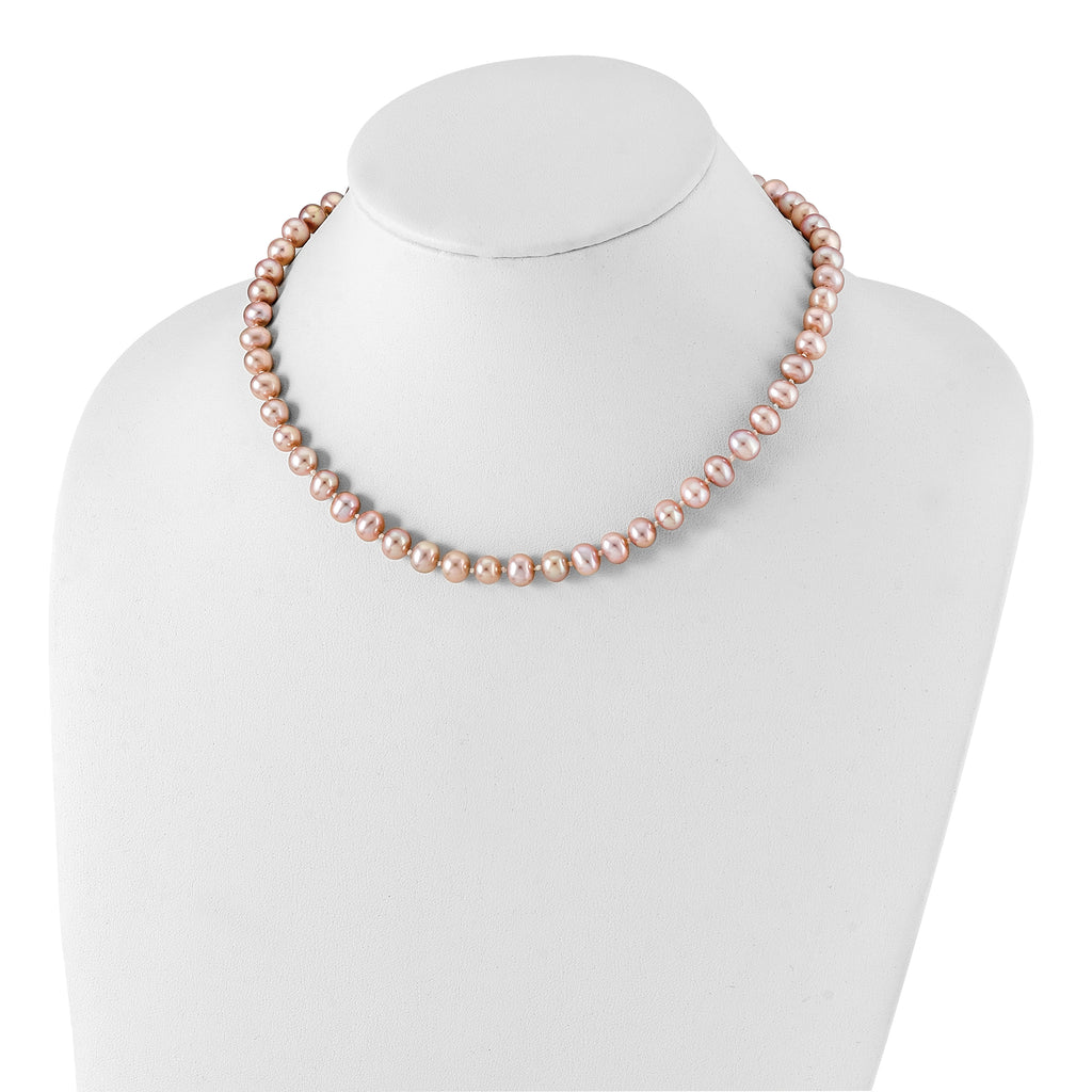 Sterling Silver Rhodium-plated 7-8mm Purple Near-Round Freshwater Cultured Pearl 24 inch Necklace