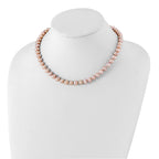Sterling Silver Rhodium-plated 7-8mm Purple Near-Round Freshwater Cultured Pearl 24 inch Necklace