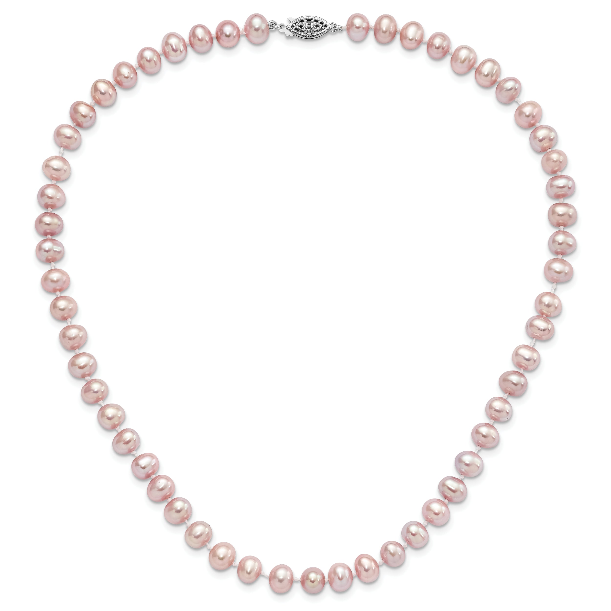 Sterling Silver Rhodium-plated 7-8mm Purple Near-Round Freshwater Cultured Pearl 24 inch Necklace