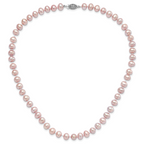 Sterling Silver Rhodium-plated 7-8mm Purple Near-Round Freshwater Cultured Pearl 24 inch Necklace