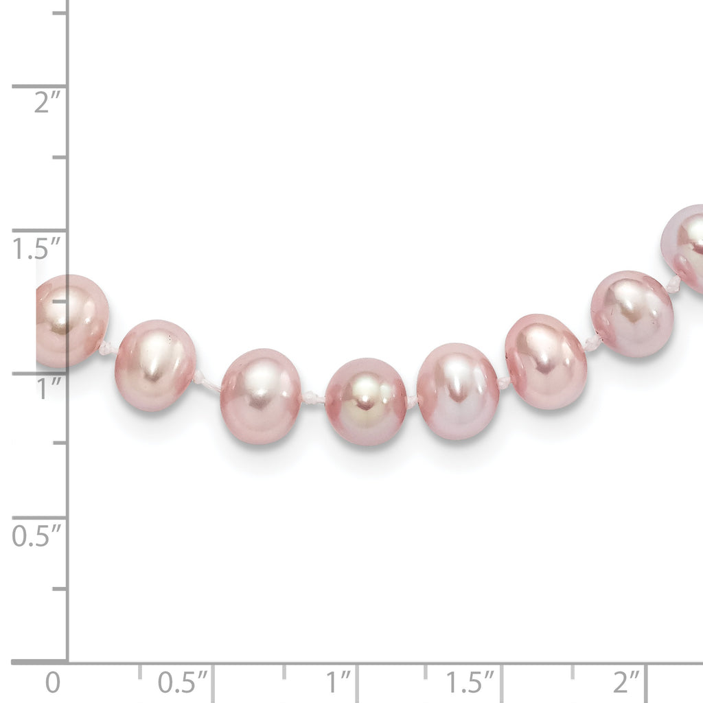 Sterling Silver Rhodium-plated 7-8mm Purple Near-Round Freshwater Cultured Pearl 24 inch Necklace