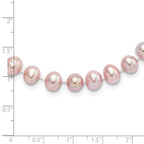 Sterling Silver Rhodium-plated 7-8mm Purple Near-Round Freshwater Cultured Pearl 24 inch Necklace
