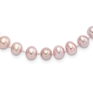 Sterling Silver Rhodium-plated 7-8mm Purple Near-Round Freshwater Cultured Pearl 24 inch Necklace