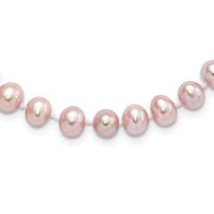 Sterling Silver Rhodium-plated 7-8mm Purple Near-Round Freshwater Cultured Pearl 24 inch Necklace