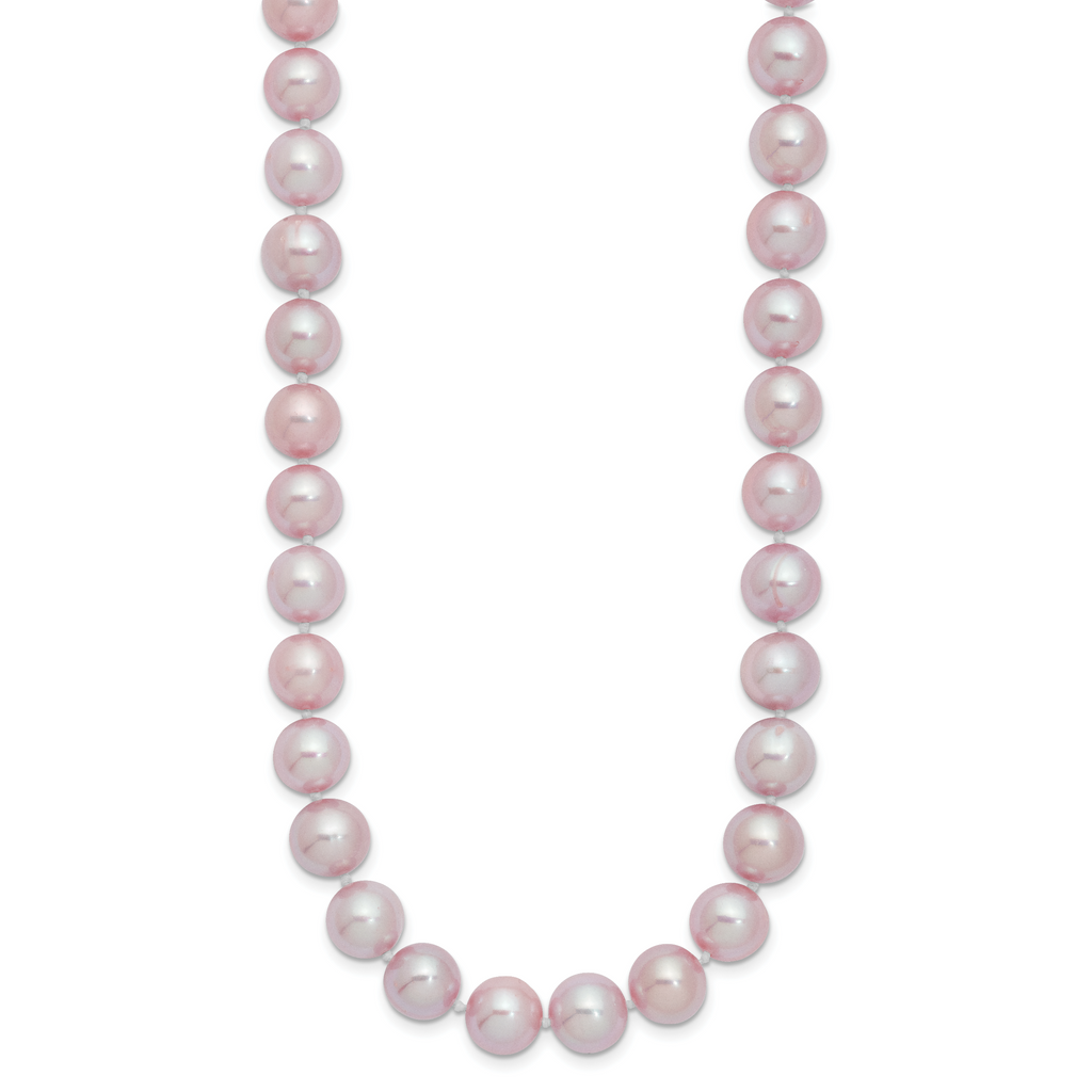 Sterling Silver Rhodium-plated 9-10mm Purple Near-Round Freshwater Cultured Pearl 24 inch Necklace