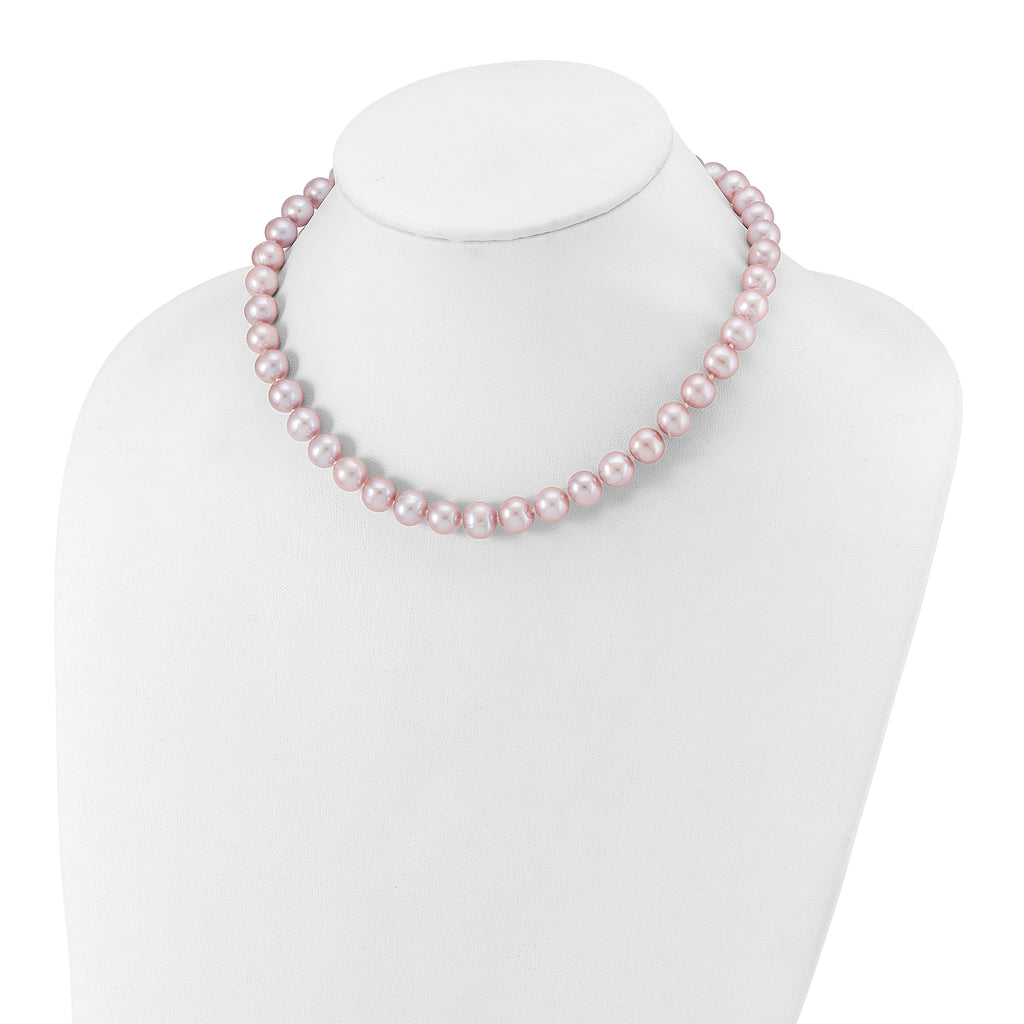 Sterling Silver Rhodium-plated 9-10mm Purple Near-Round Freshwater Cultured Pearl 16 inch Necklace