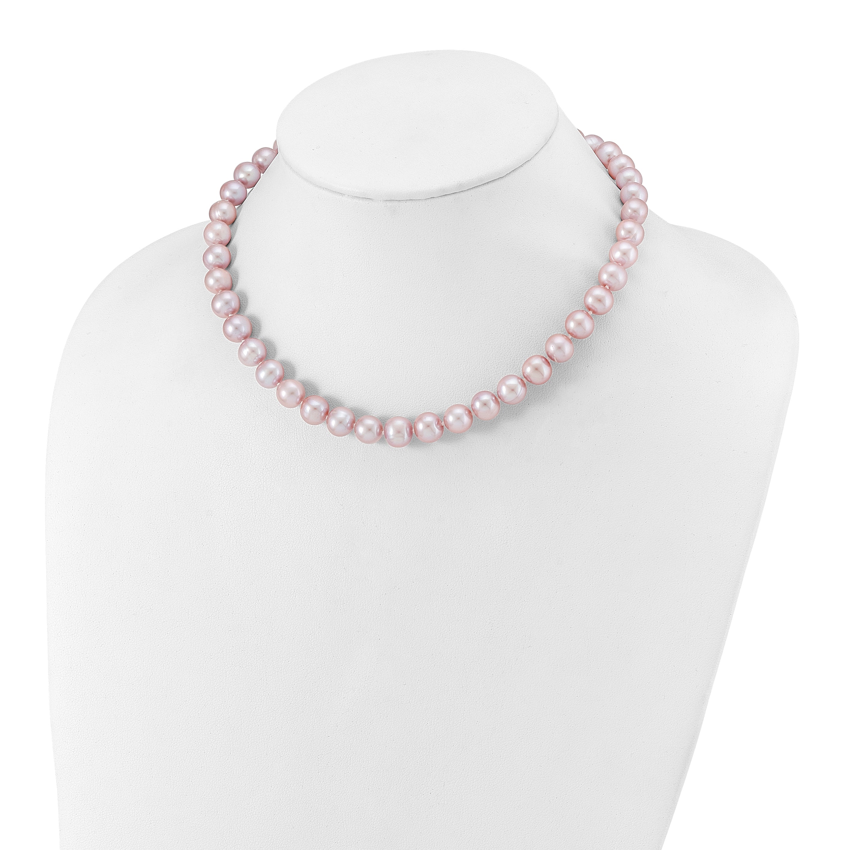 Sterling Silver Rhodium-plated 9-10mm Purple Near-Round Freshwater Cultured Pearl 16 inch Necklace