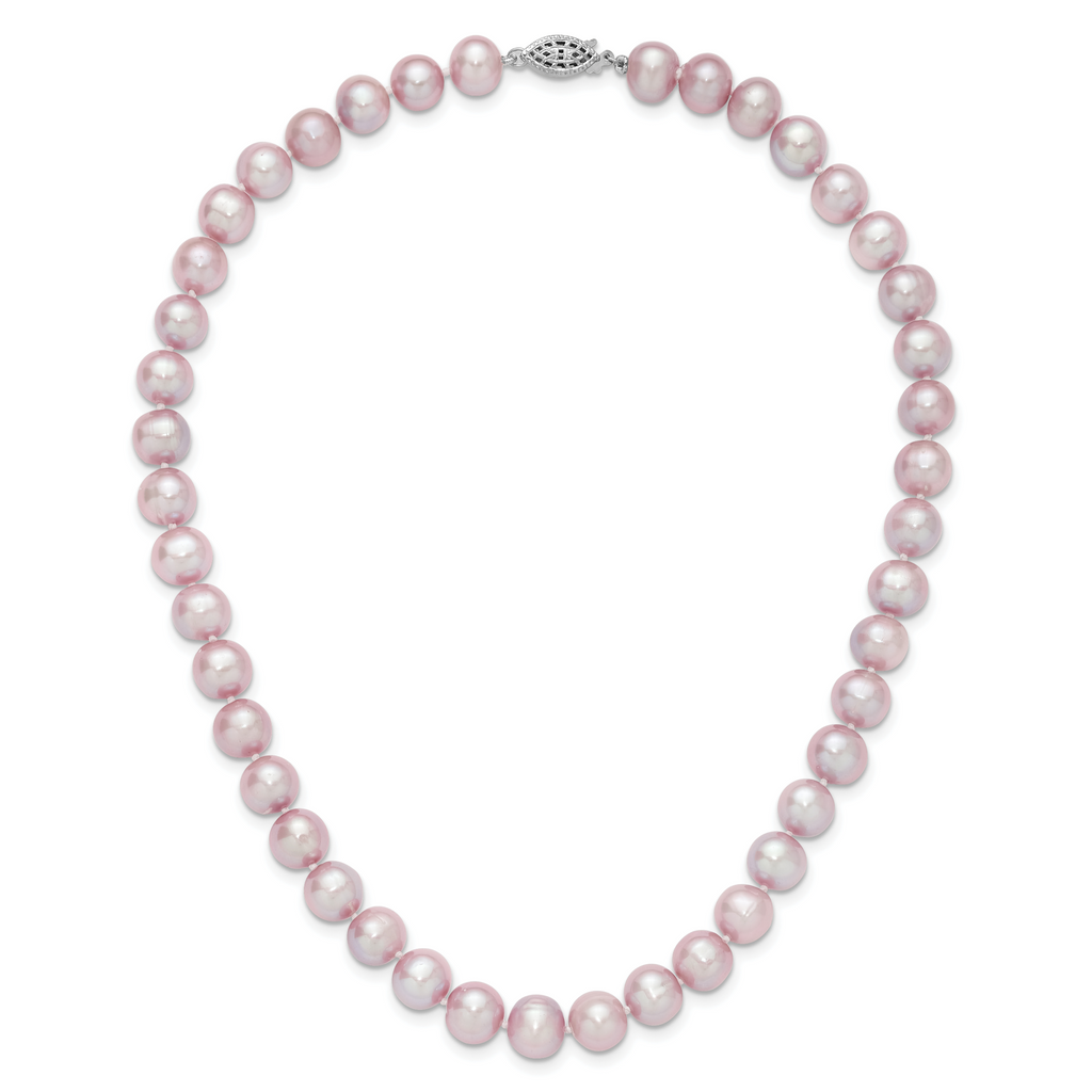 Sterling Silver Rhodium-plated 9-10mm Purple Near-Round Freshwater Cultured Pearl 16 inch Necklace