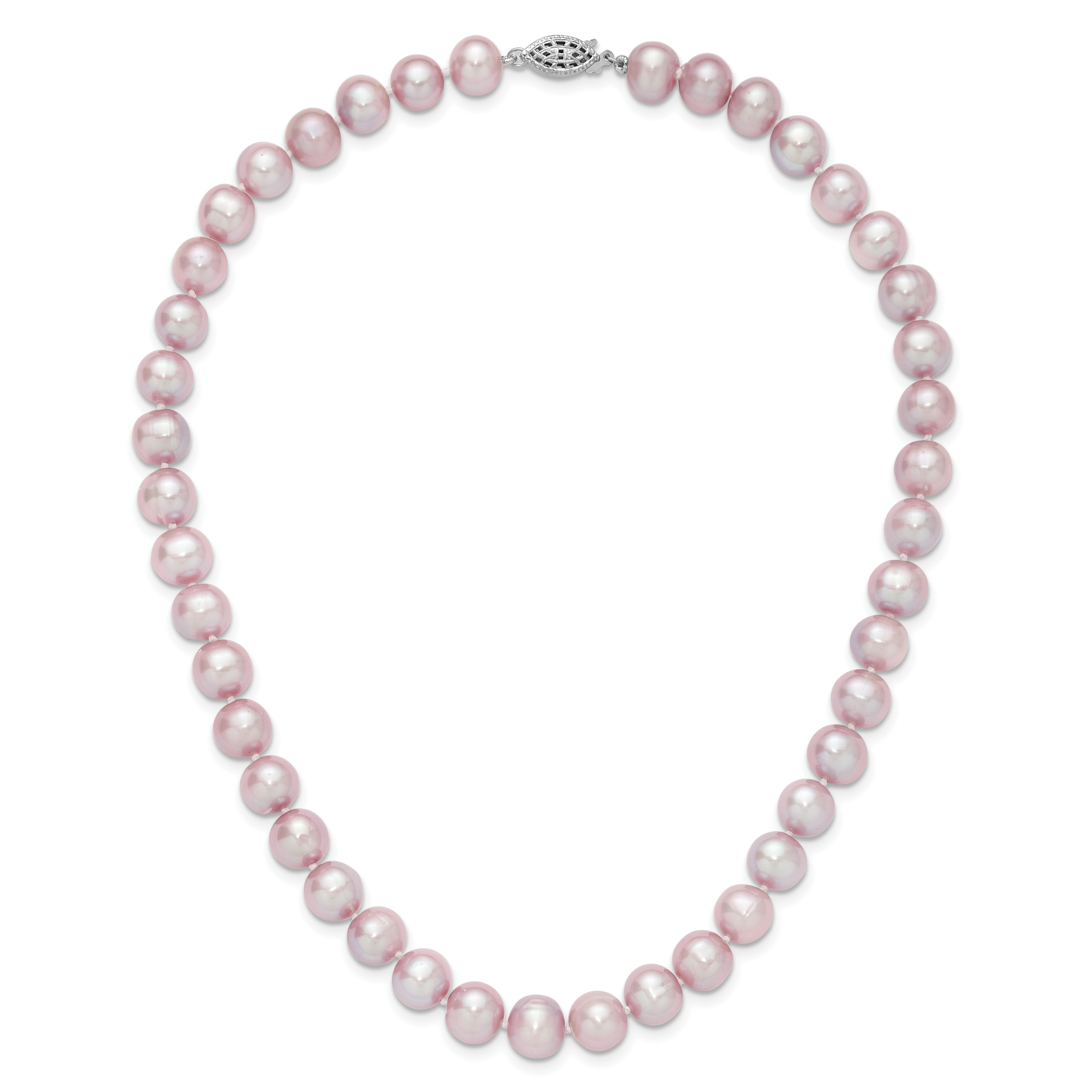 Sterling Silver Rhodium-plated 9-10mm Purple Near-Round Freshwater Cultured Pearl 16 inch Necklace