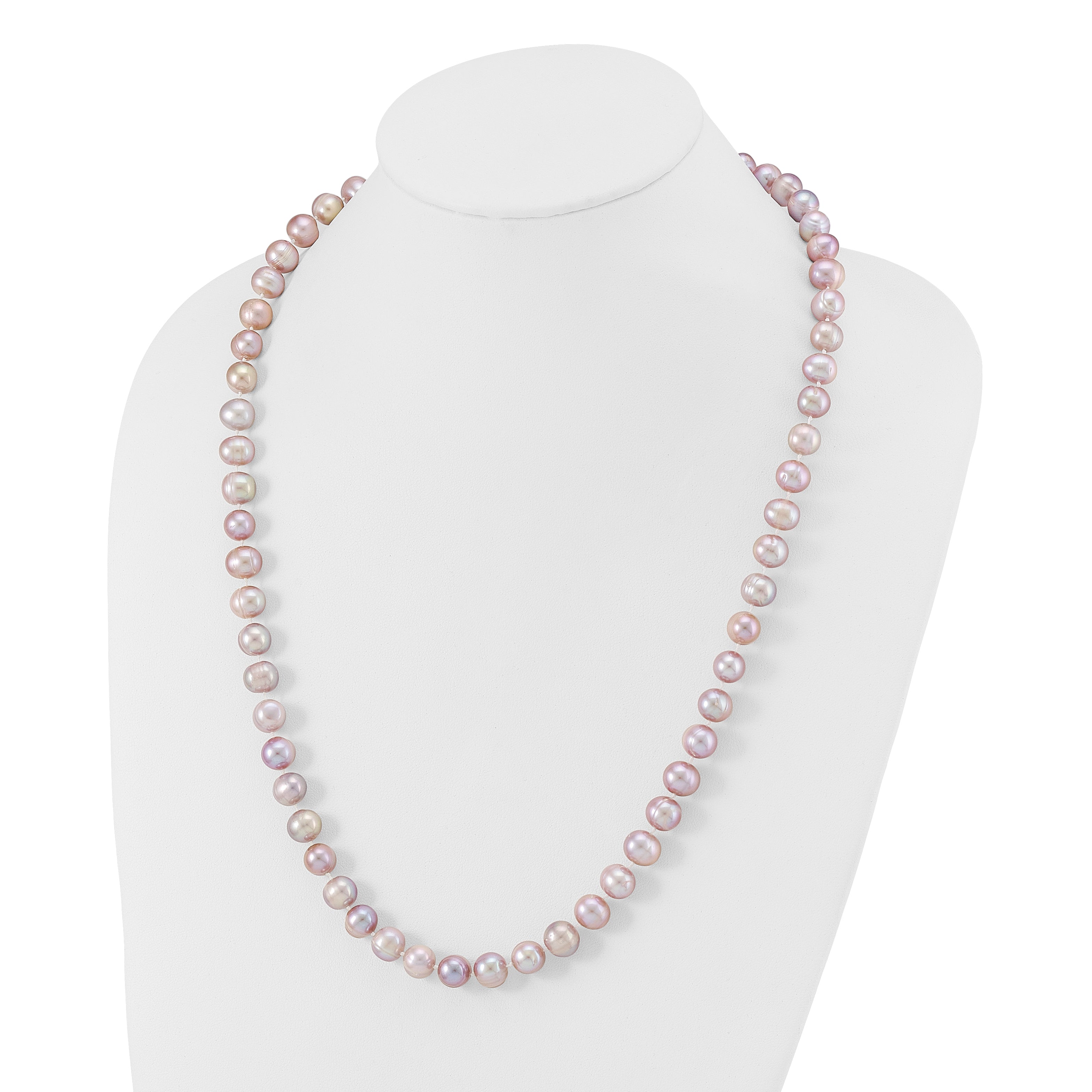 Sterling Silver Rhodium-plated 9-10mm Purple Near-Round Freshwater Cultured Pearl 24 inch Necklace