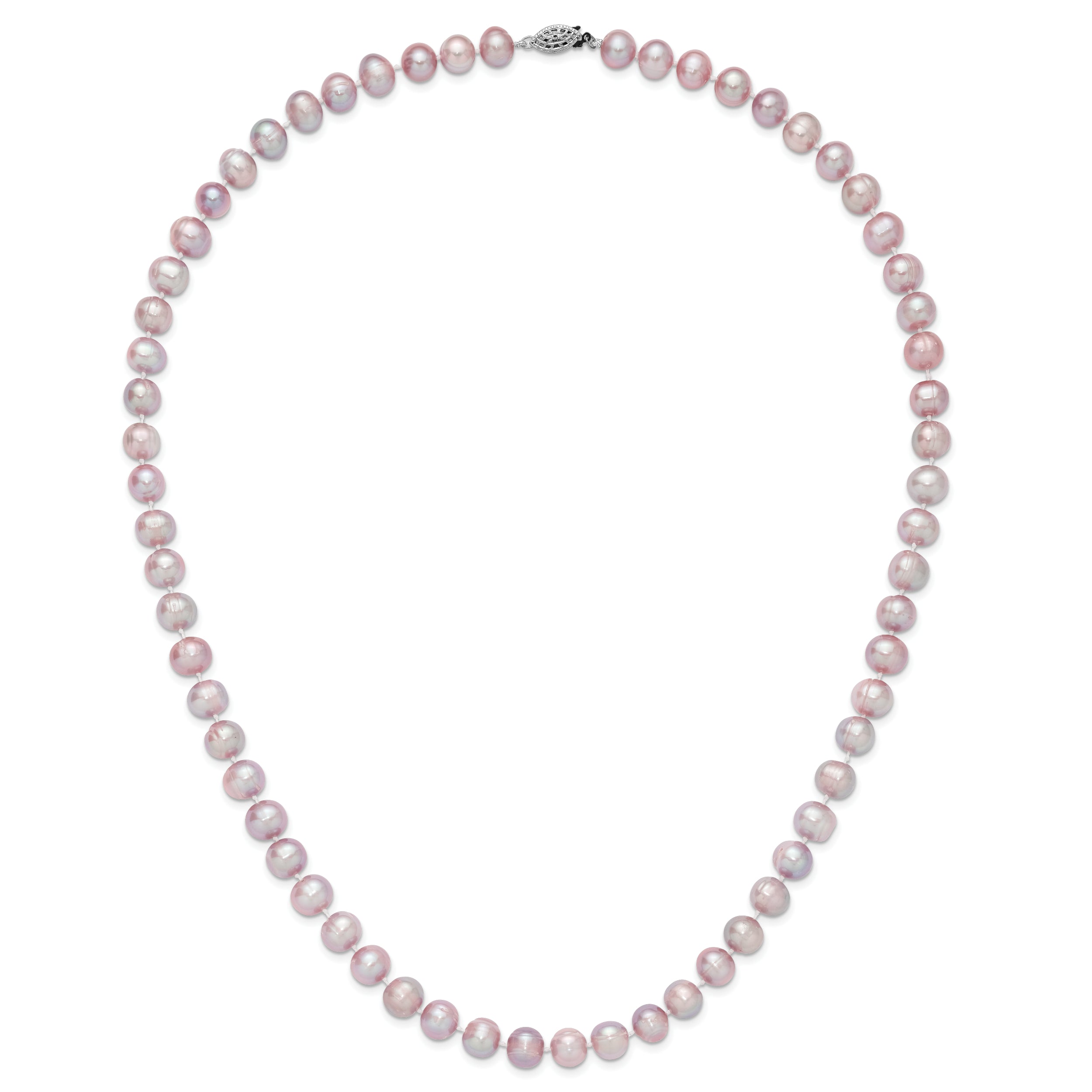 Sterling Silver Rhodium-plated 9-10mm Purple Near-Round Freshwater Cultured Pearl 24 inch Necklace