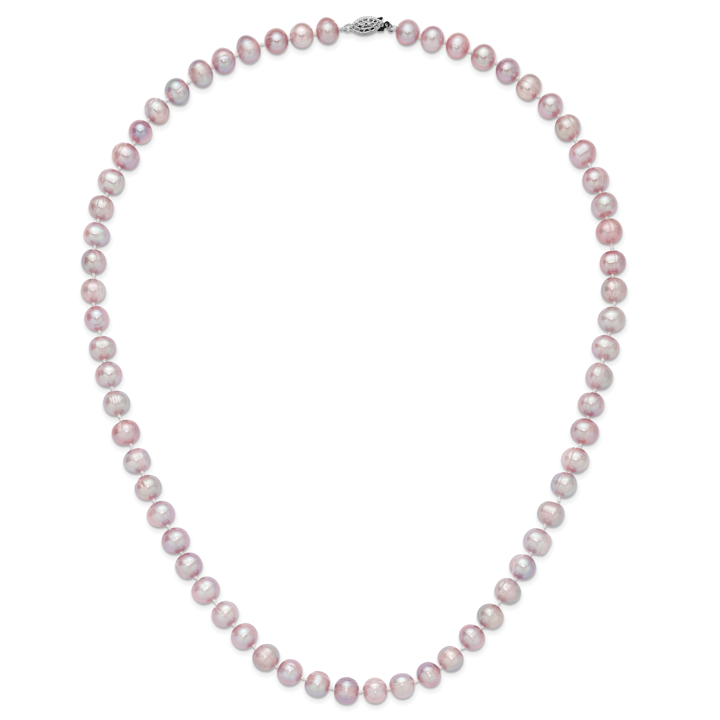 Sterling Silver Rhodium-plated 9-10mm Purple Near-Round Freshwater Cultured Pearl 24 inch Necklace