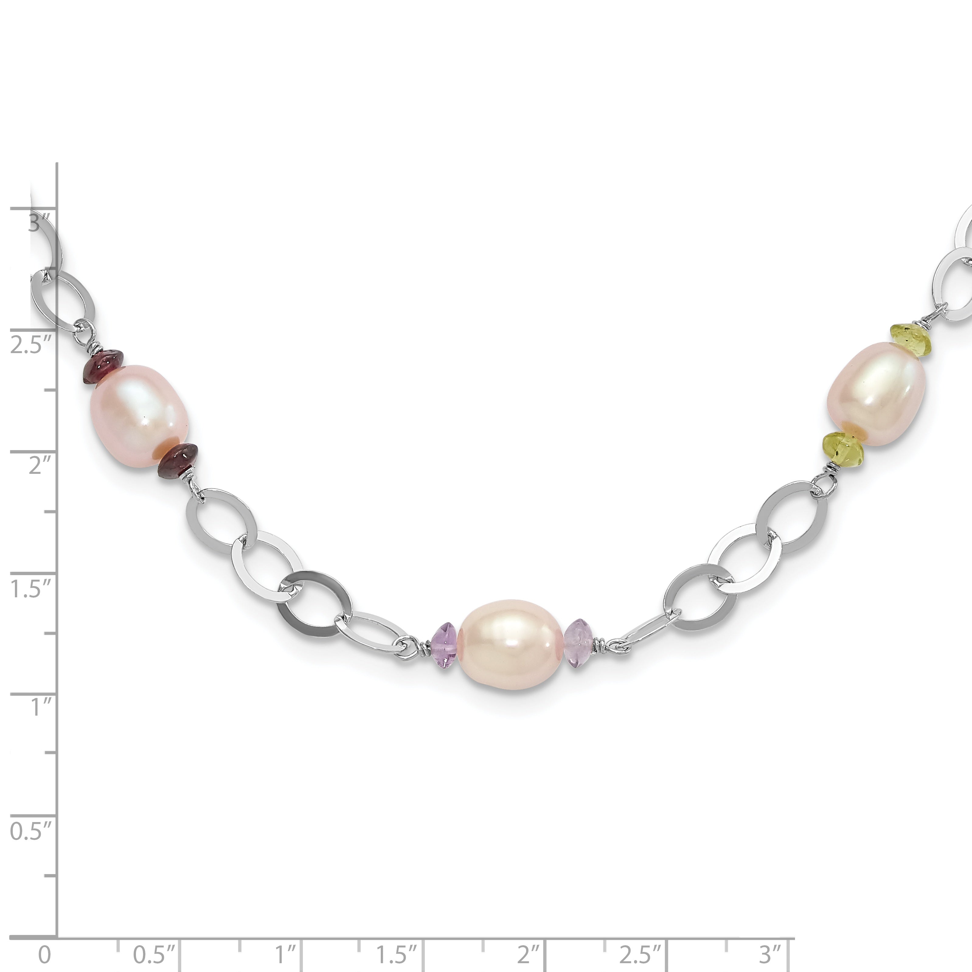 Sterling Silver 8-9mm Purple Freshwater Cultured Pearl & Multicolor Stone With 2in ext. Necklace