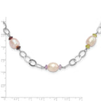 Sterling Silver 8-9mm Purple Freshwater Cultured Pearl & Multicolor Stone With 2in ext. Necklace