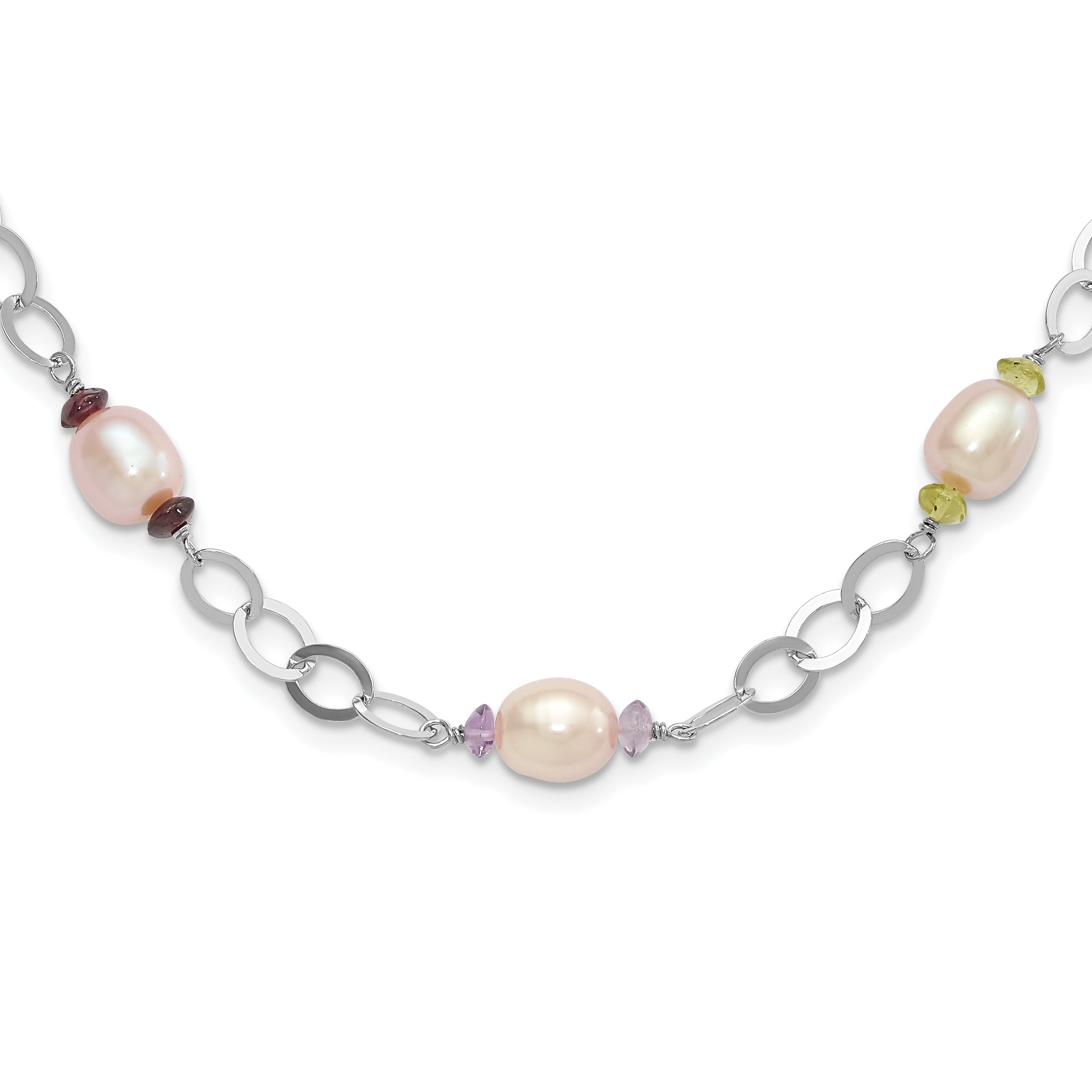 Sterling Silver 8-9mm Purple Freshwater Cultured Pearl & Multicolor Stone With 2in ext. Necklace