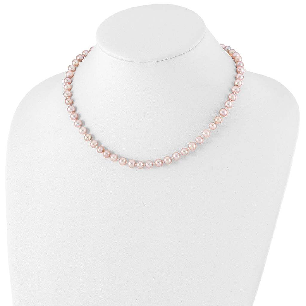 Sterling Silver Rhodium-plated 6-7mm Purple Near-Round Freshwater Cultured Pearl 24 inch Necklace