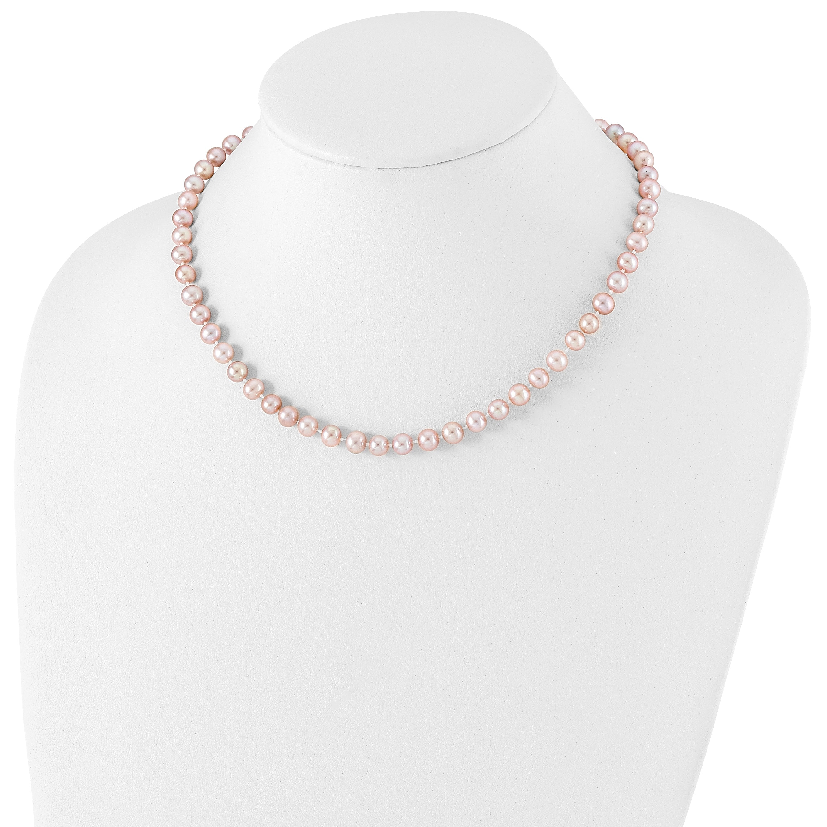Sterling Silver Rhodium-plated 6-7mm Purple Near-Round Freshwater Cultured Pearl 24 inch Necklace