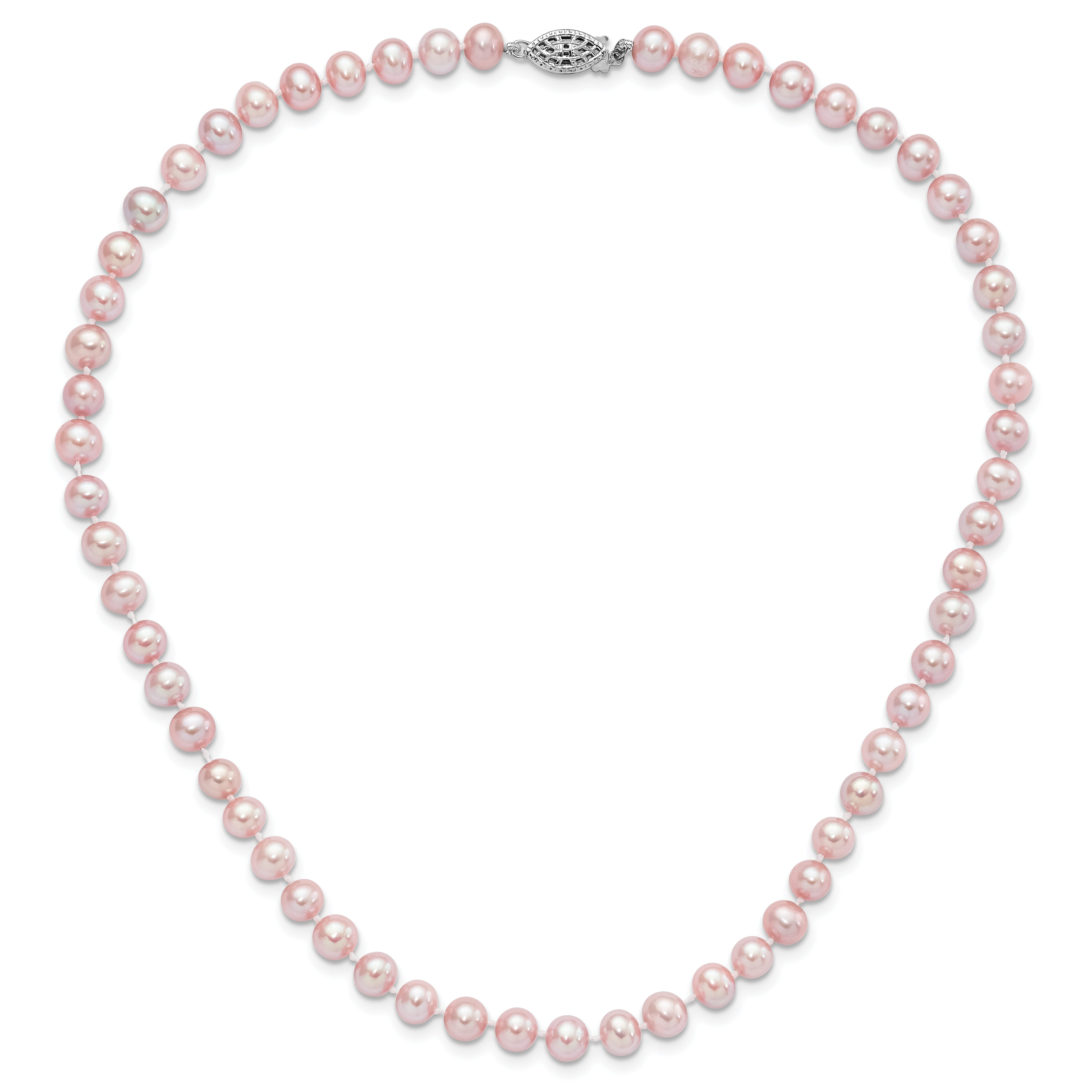 Sterling Silver Rhodium-plated 6-7mm Purple Near-Round Freshwater Cultured Pearl 24 inch Necklace