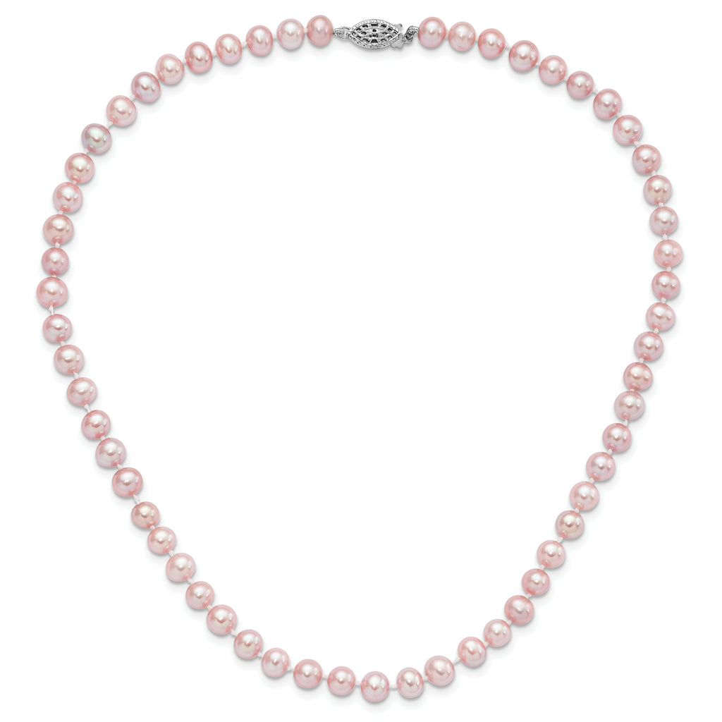 Sterling Silver Rhodium-plated 6-7mm Purple Near-Round Freshwater Cultured Pearl 24 inch Necklace