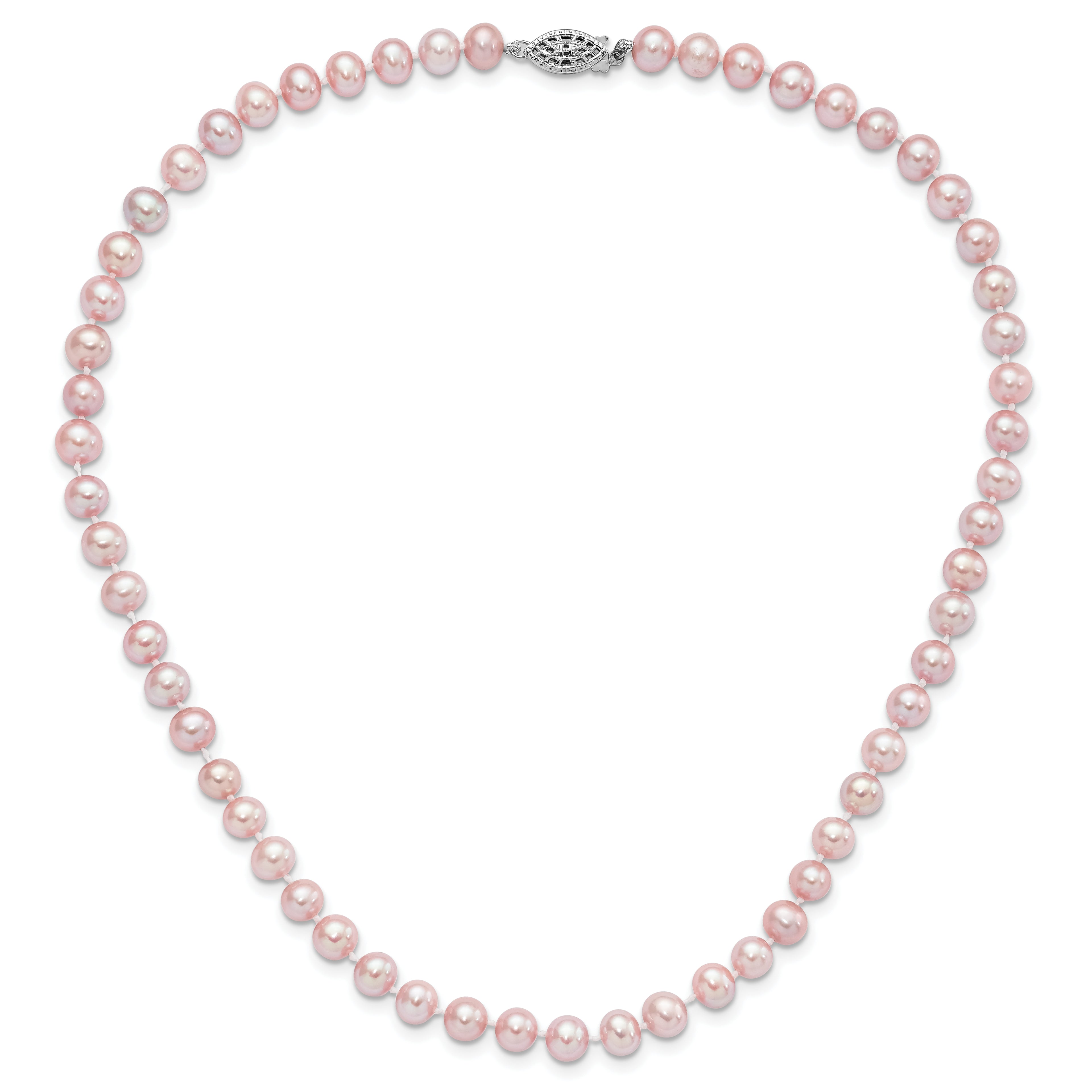 Sterling Silver Rhodium-plated 6-7mm Purple Near-Round Freshwater Cultured Pearl 24 inch Necklace