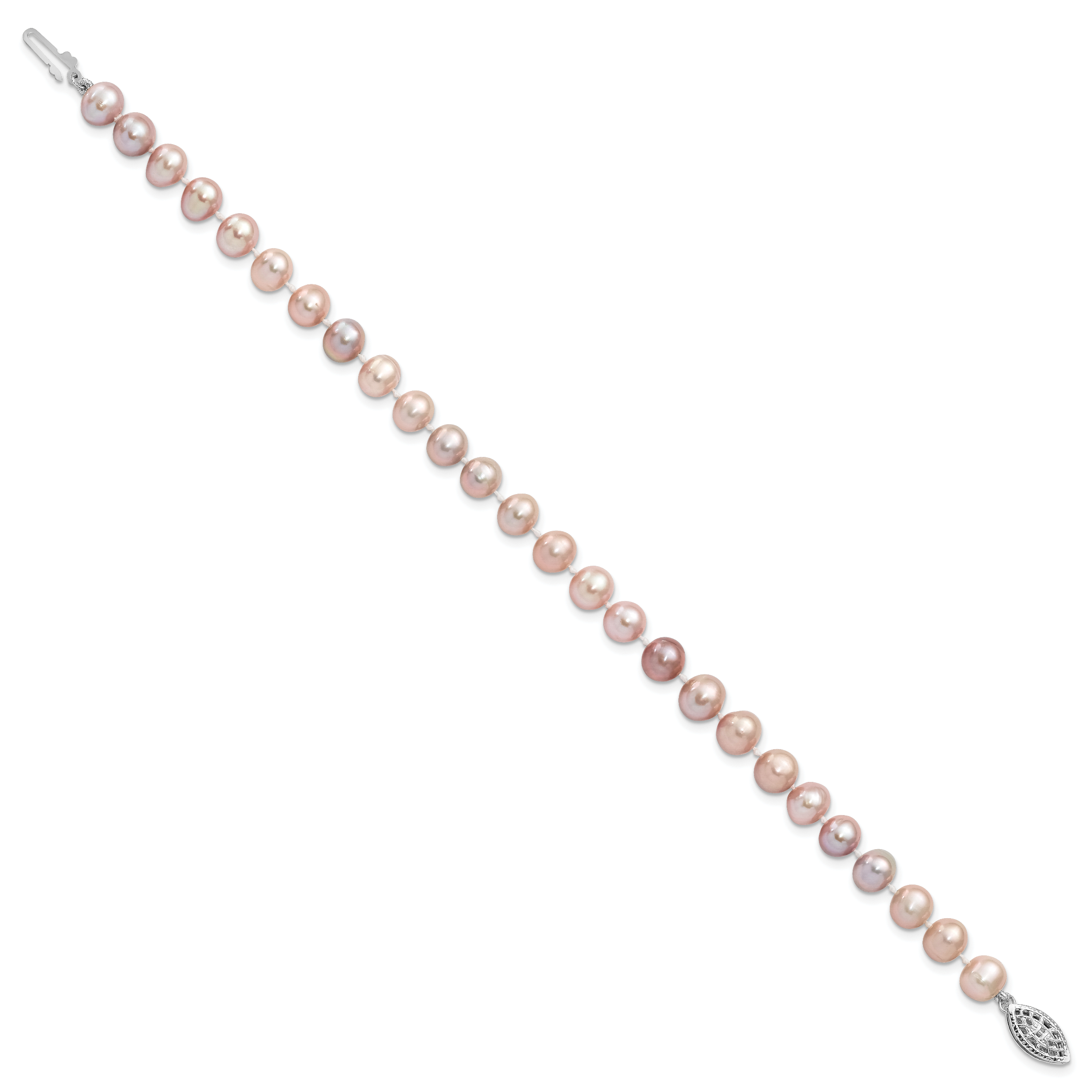 Sterling Silver Rhodium-plated 6-7mm Purple Near-Round Freshwater Cultured Pearl 7.25 inch Bracelet Secondary image