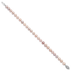 Sterling Silver Rhodium-plated 6-7mm Purple Near-Round Freshwater Cultured Pearl 7.25 inch Bracelet