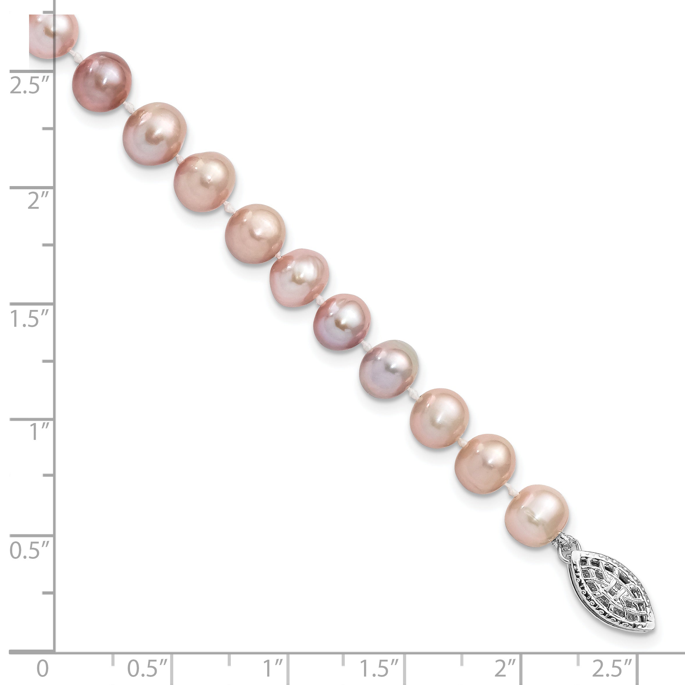 Sterling Silver Rhodium-plated 6-7mm Purple Near-Round Freshwater Cultured Pearl 7.25 inch Bracelet