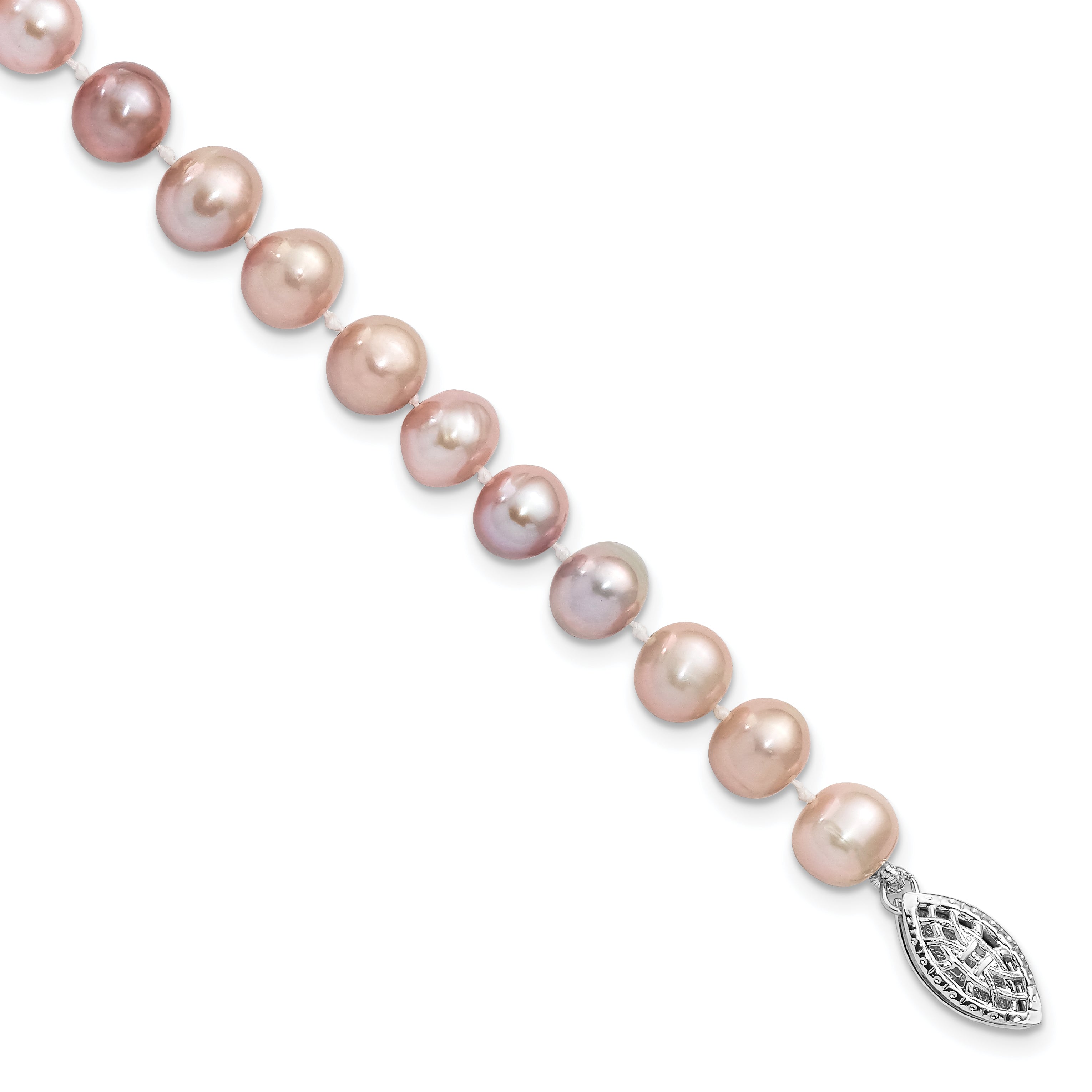 Sterling Silver Rhodium-plated 6-7mm Purple Near-Round Freshwater Cultured Pearl 7.25 inch Bracelet Main image