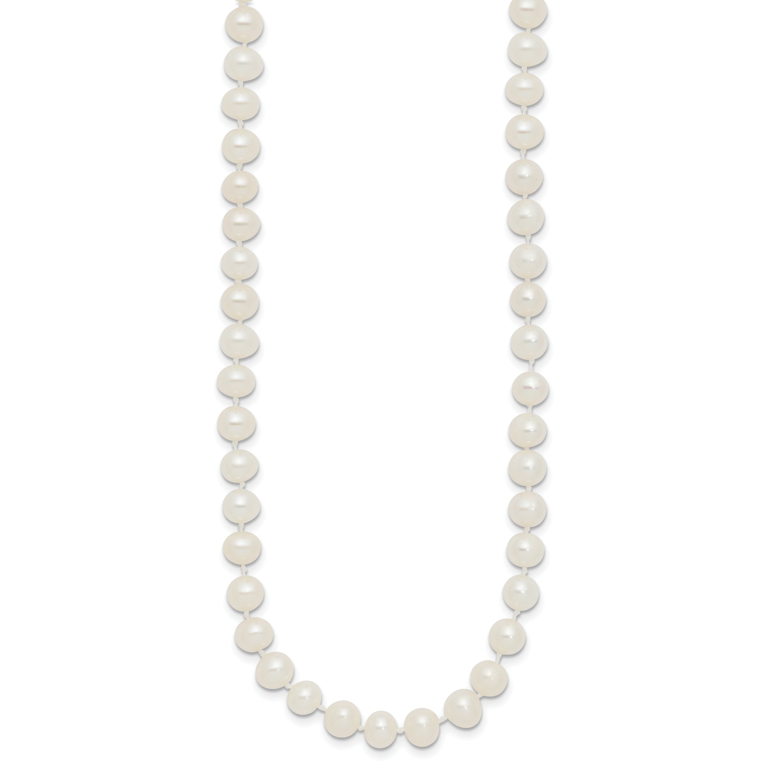 Sterling Silver Rhodium-plated 5-6mm White Near-Round Freshwater Cultured Pearl 28 inch Necklace