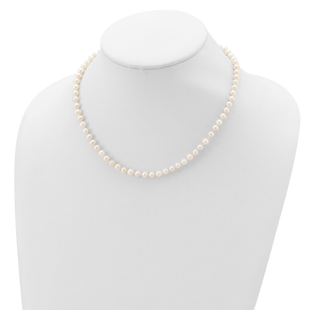 Sterling Silver Rhodium-plated 5-6mm White Near-Round Freshwater Cultured Pearl Necklace
