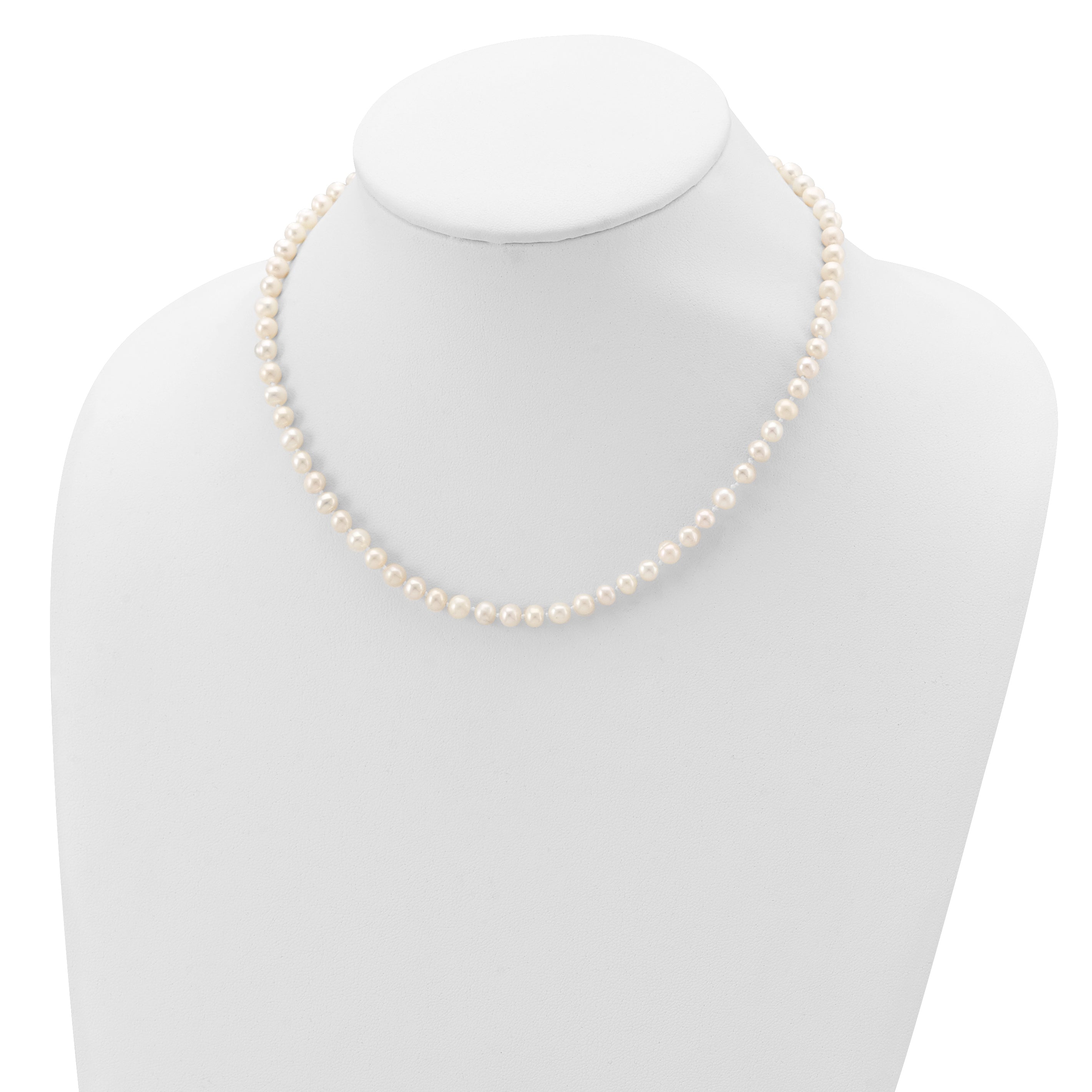 Sterling Silver Rhodium-plated 5-6mm White Near-Round Freshwater Cultured Pearl Necklace