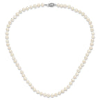 Sterling Silver Rhodium-plated 5-6mm White Near-Round Freshwater Cultured Pearl 24 inch Necklace