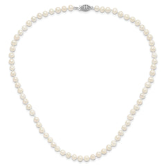 Sterling Silver Rhodium-plated 5-6mm White Near-Round Freshwater Cultured Pearl 24 inch Necklace