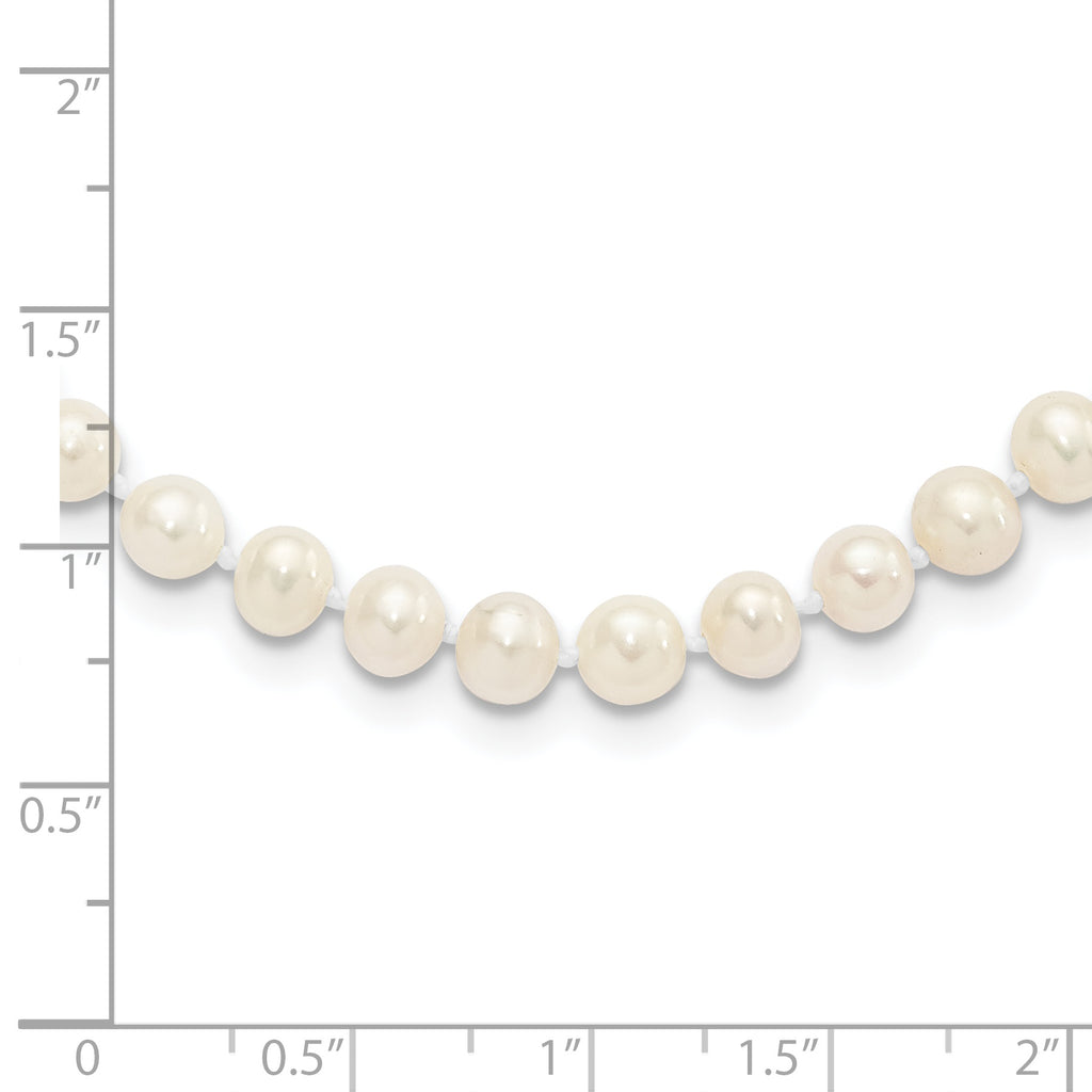 Sterling Silver Rhodium-plated 5-6mm White Near-Round Freshwater Cultured Pearl 24 inch Necklace